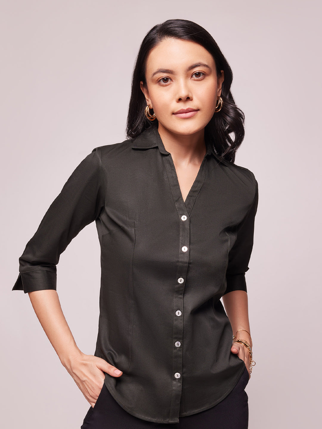 Women's Y-Placket 3/4th Sleeve Shirt