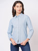 Women's Premium Cotton Light Blue Striped Regular Fit Shirt