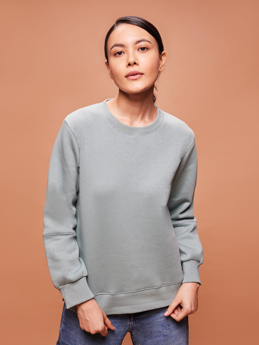 Women's Solid Sage Green Knit Sweatshirt