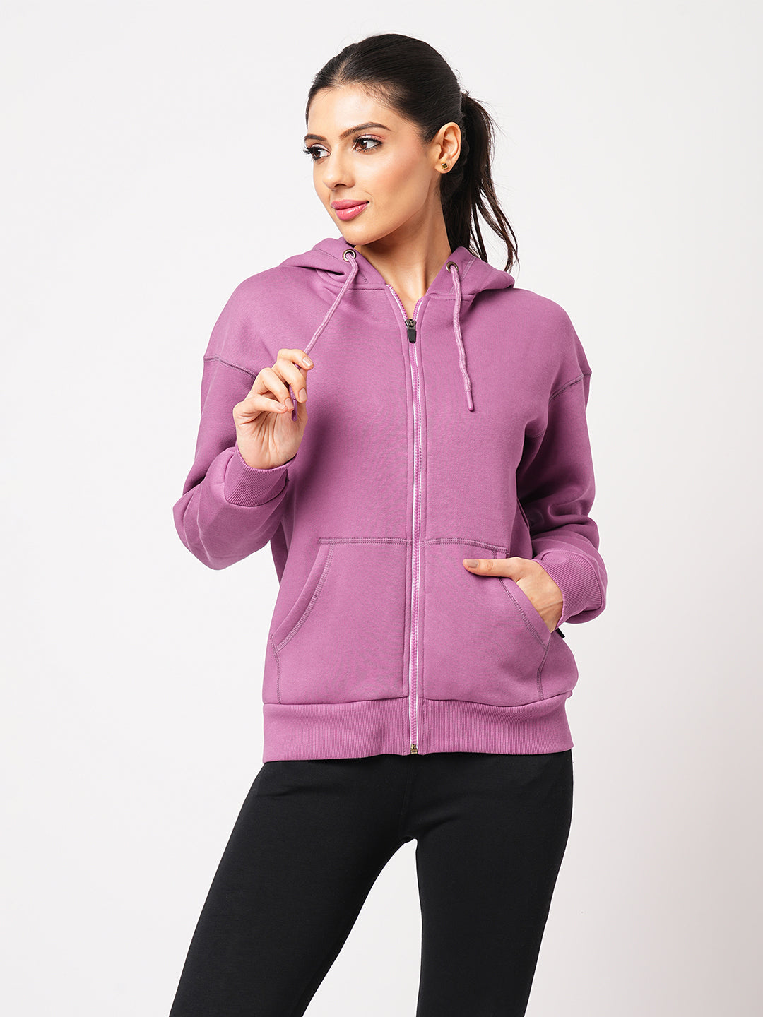 Women's Solid Purple Knit Hoodie Jacket