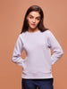 Women's Snow Blue Premium Cotton Blend Solid Knit Sweatshirt