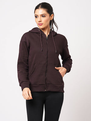 Women's Solid Maroon Knit Hoodie Jacket