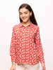 Women's Cherry Red Full Sleeves Floral Print Relaxed Fit Shirt