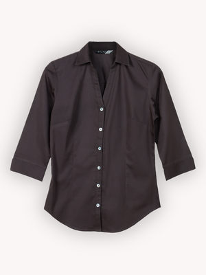 Women's Charcoal Grey Y-Placket 3/4th Sleeve Shirt