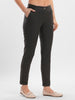 Women's Solid Dark Grey Fitted Trousers