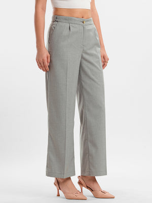 Women's Pearl Grey Striped Wide Leg Trousers