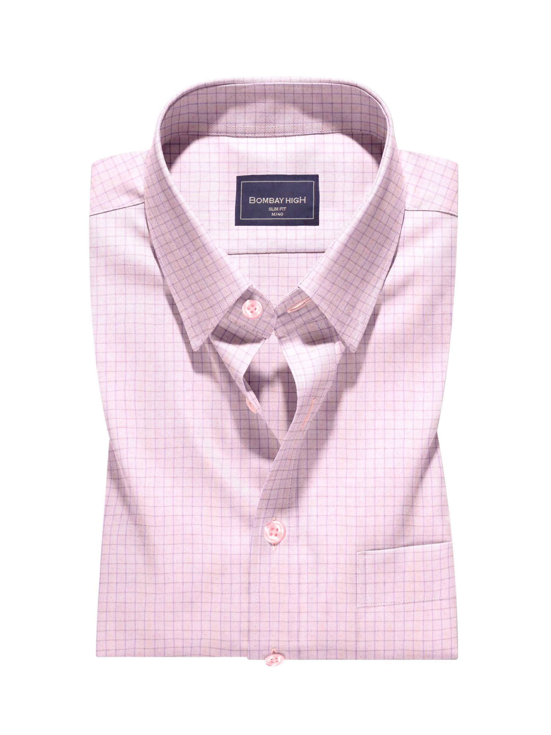 Men's Comfort Fit Pure Cotton Bright Pink Spread Collar Yarn Dyed Check Shirt