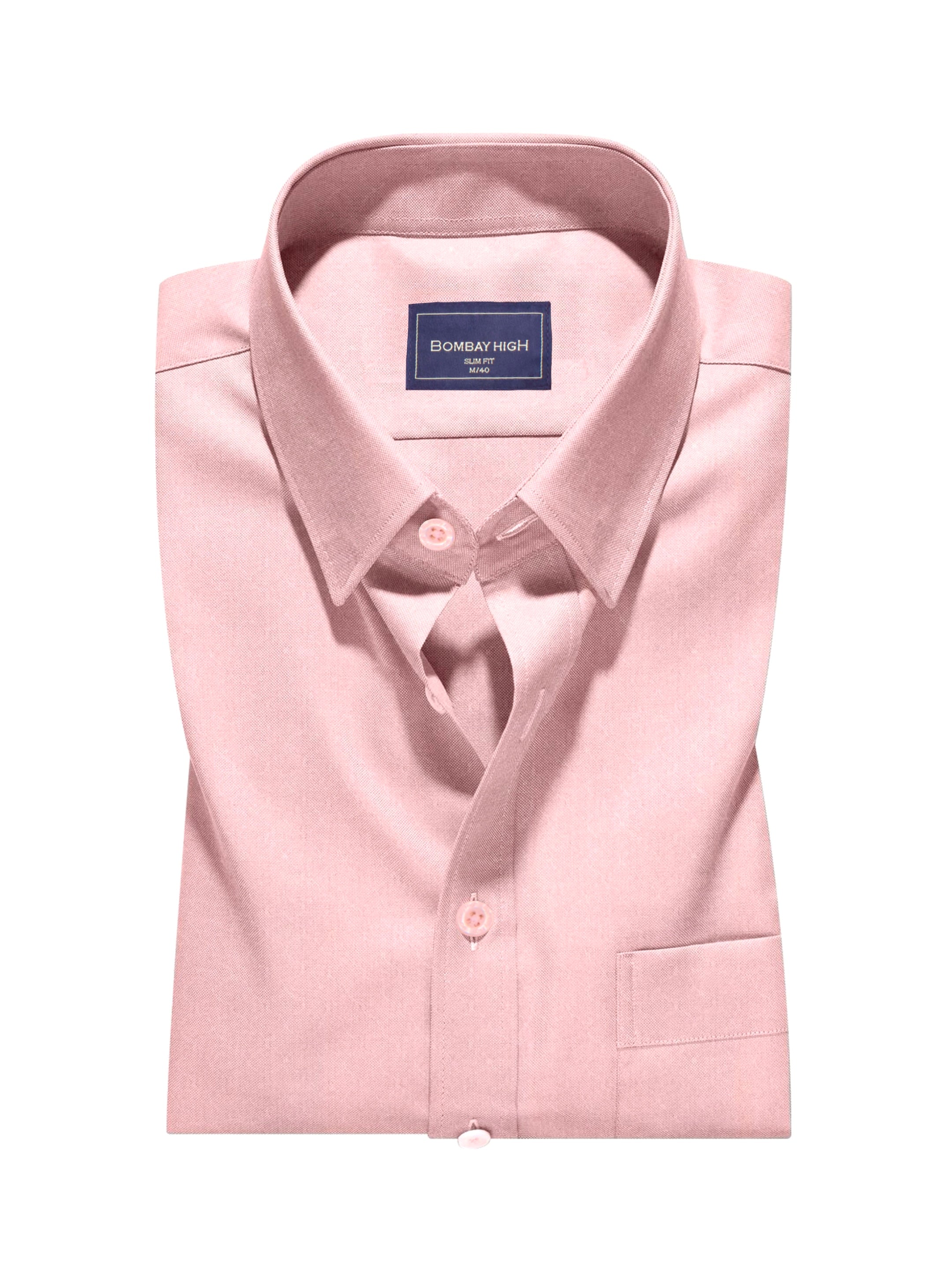 Men's Comfort Fit Pure Cotton Primrose Pink Spread Collar Dobby Pattern Shirt