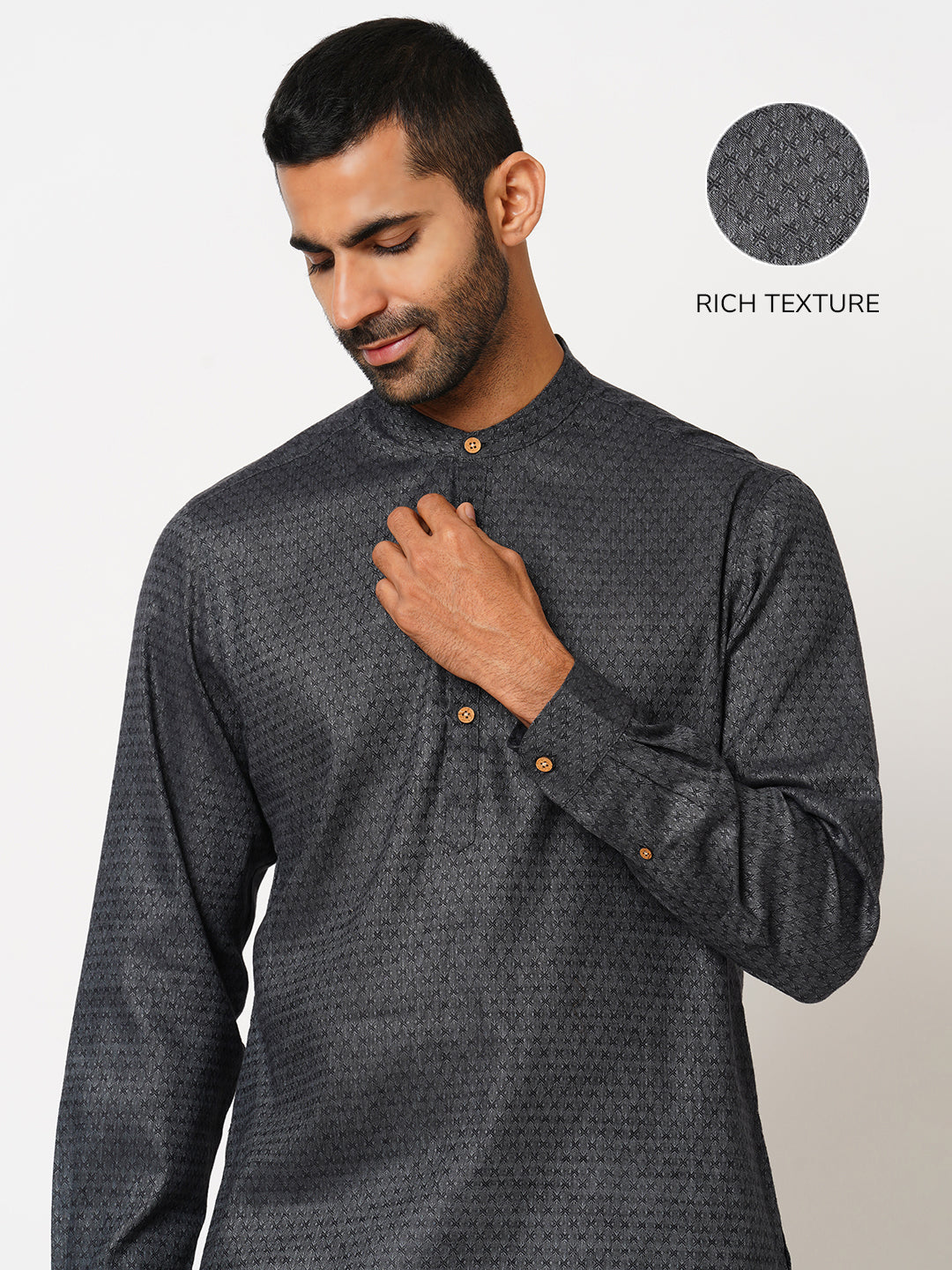 Men's Regular Fit Charcoal Black Jacquard Kurta