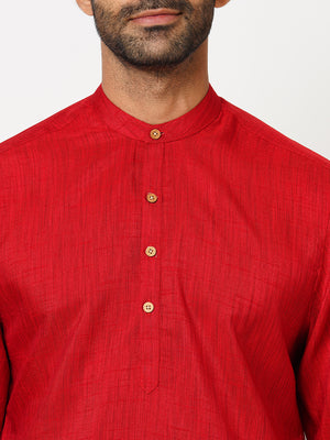 Men's Regular Fit  Crimson Red Two tone Yarn Dyed Kurta