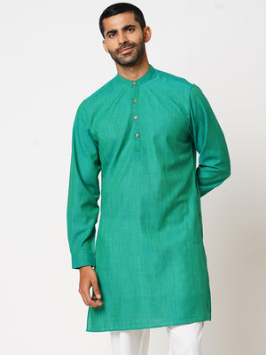 Men's Regular Fit Two tone Yarn Dyed Forest Green Kurta