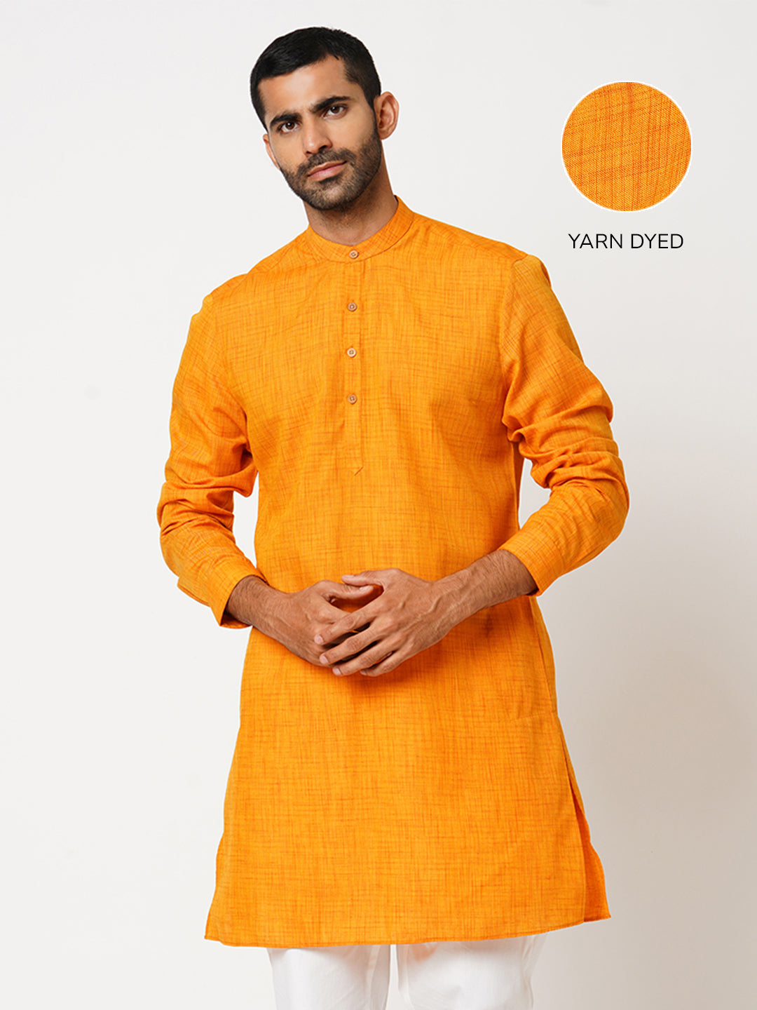 Men's Regular Fit Two tone Yarn Dyed Golden Yellow Kurta