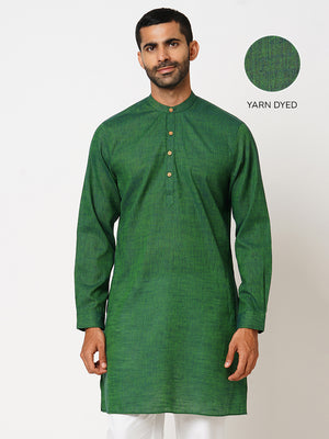 Men's Regular Fit Lush Green Two Tone Yarn Dyed Kurta