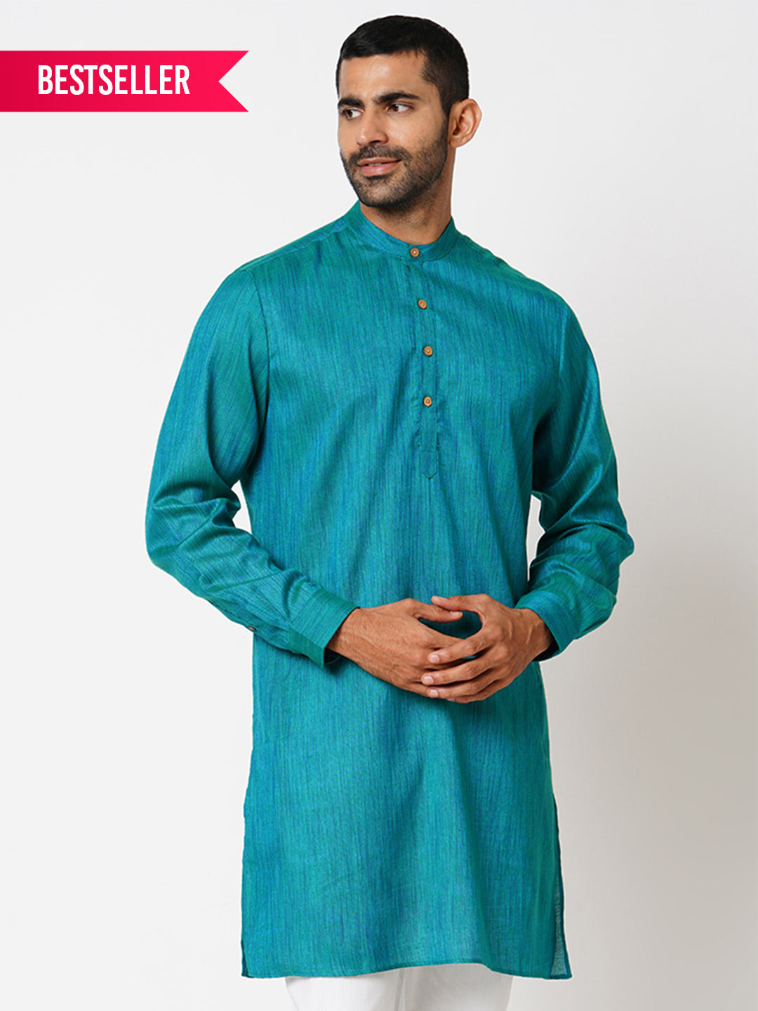 Men's Regular Fit  Marine Blue Two tone Yarn Dyed Kurta