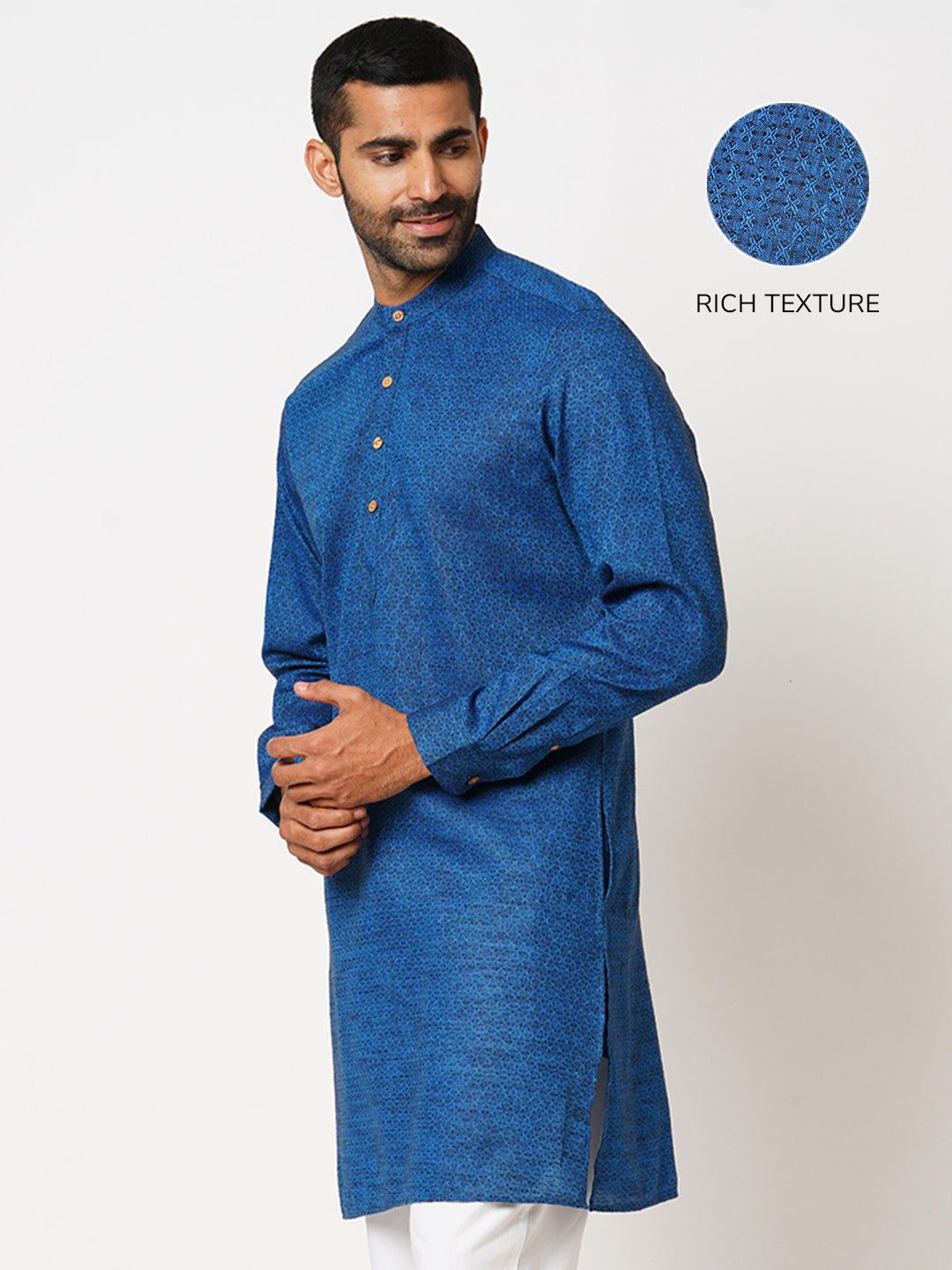 Men's Regular Fit Midnight Blue Jacquard Kurta