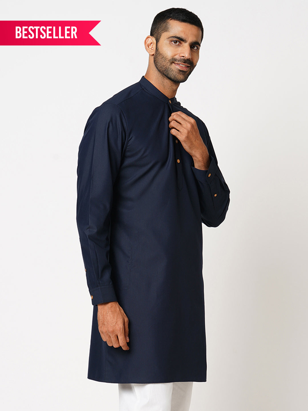 Men's Regular Fit Navy Blue Solid  Kurta