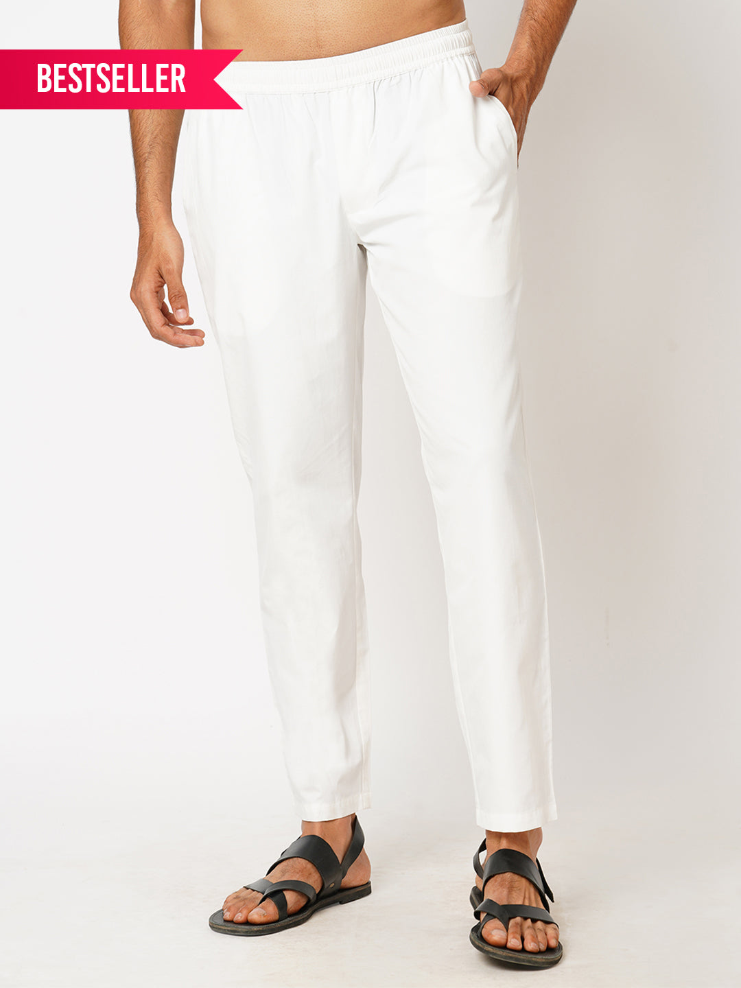 Men's Regular Fit Solid Bright White Pyjama