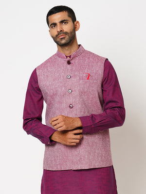 Men's Regular Fit Yarn Dyed Maroon Oak Nehru Jacket