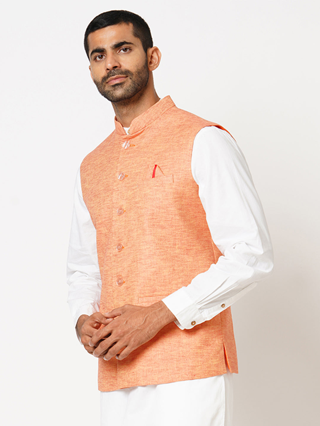 Men's Regular Fit Yarn Dyed Orange Peel Nehru Jacket