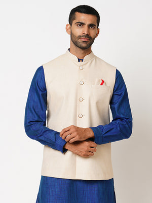 Men's Regular Fit Yarn Dyed Vintage Beige Nehru Jacket