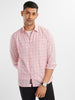 Men's Comfort  Fit Pure Cotton Light Pink Semi Formal Check Shirt