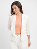 Women's Solid White Regular Fit Shawl Collar Open Front Shrug