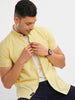 Mens Slim Fit Pure Cotton Solid Lemon Yellow Short Sleeve Oxford Shirt