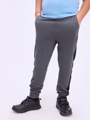 Boys Grey Regular Fit Pure Cotton Side Panel Joggers