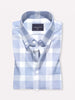 Men's Comfort Fit Pure Cotton Powder Blue Spread Collar Yarn Dyed Check Shirt