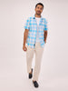 Mens Comfort Fit Cotton Lyocell Blue & White Check Casual Shirt