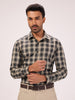 Men's Comfort Fit Giza Cotton Olive Check Formal Shirt