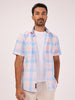 Mens Comfort Fit Cotton Lyocell Blue & Pink Check Casual Shirt