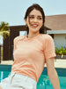 Women's Peach Lace Inserted Regular Fit Top