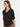 Women's Black V-Neck Pleat Detail Regular Fit Solid Top